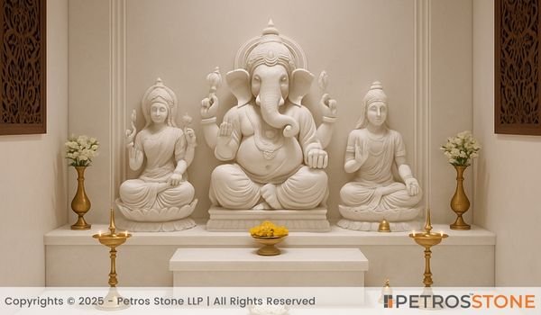 Ambaji Superior White Marble Pooja Room