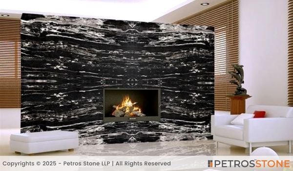 Black Portoro Waves Marble Wall Cladding