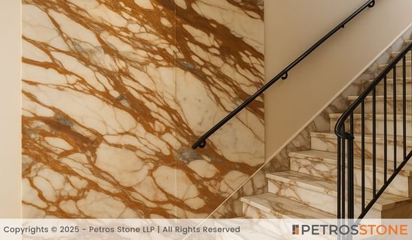 Calacatta Rosso Marble Wall Cladding and Stairs