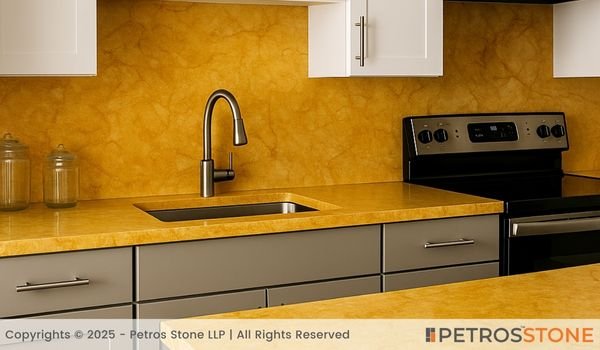 Flowery Gold Marble Countertop