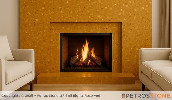Fossil Goldino Marble Wall Cladding and Fire Surround