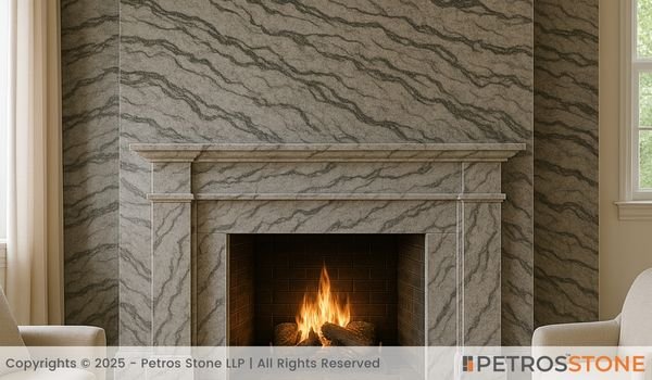 Grey Carrara Marble Wall Cladding and Fire Surround