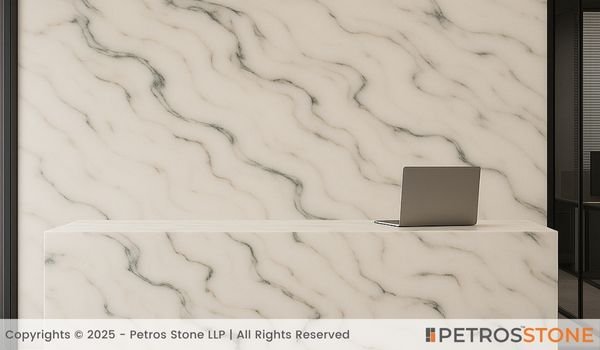 Multi White Marble Office Reception desks and feature walls