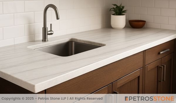 Striated White Marble Countertop