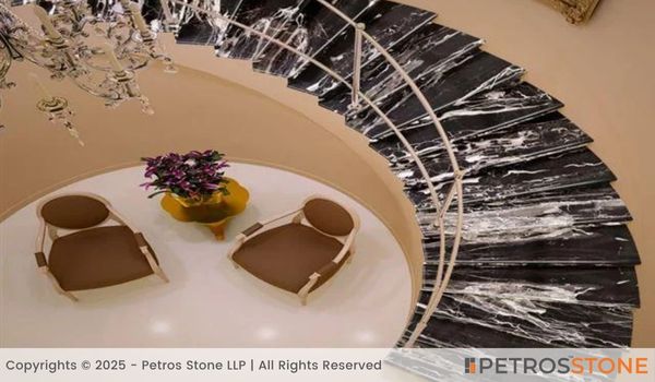 Black Portoro Waves Marble Stairs