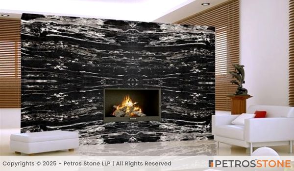 Black Portoro Waves Marble Wall Cladding