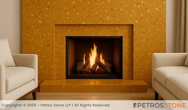 Fossil Goldino Marble Wall Cladding and Fire Surround