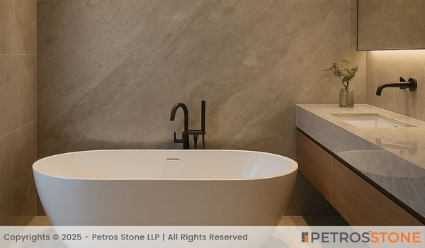 Exposed Concrete Marble Bathroom