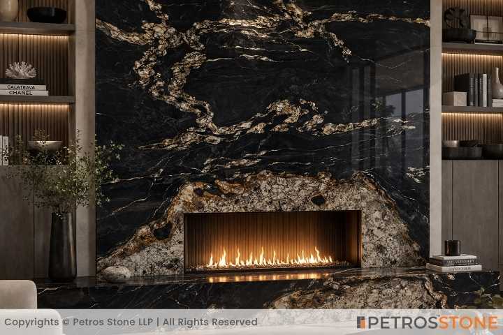 Black Titanium Marble Fireplace