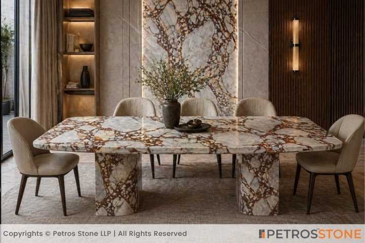 Calacatta Burgundy Marble Dining Area