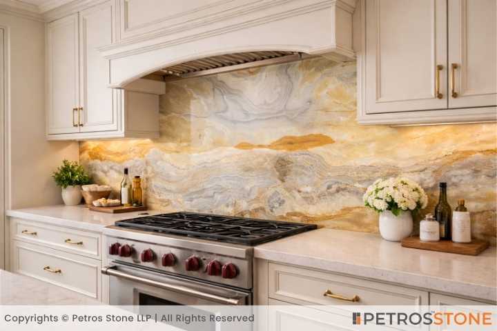 Cielo Del Sahara Giallo Onyx Marble Kitchen