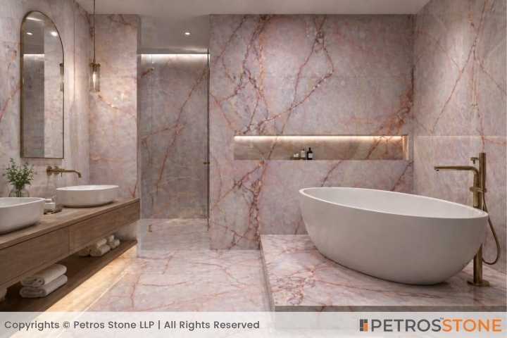 Cristallo Rose Quartzite Bathroom