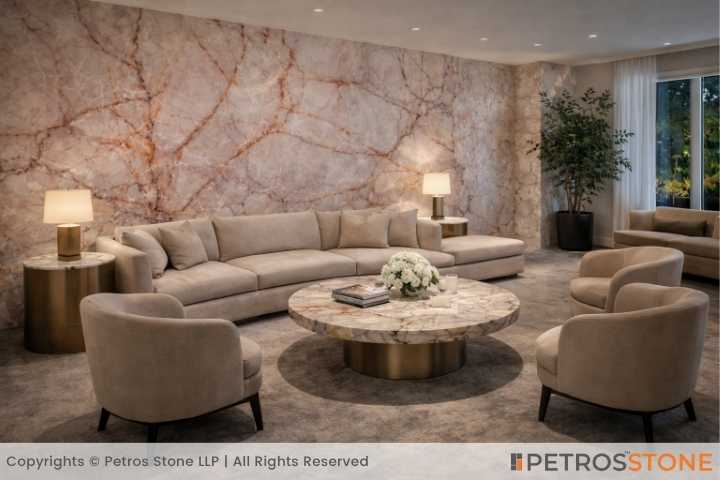 Cristallo Rose Quartzite Living Room