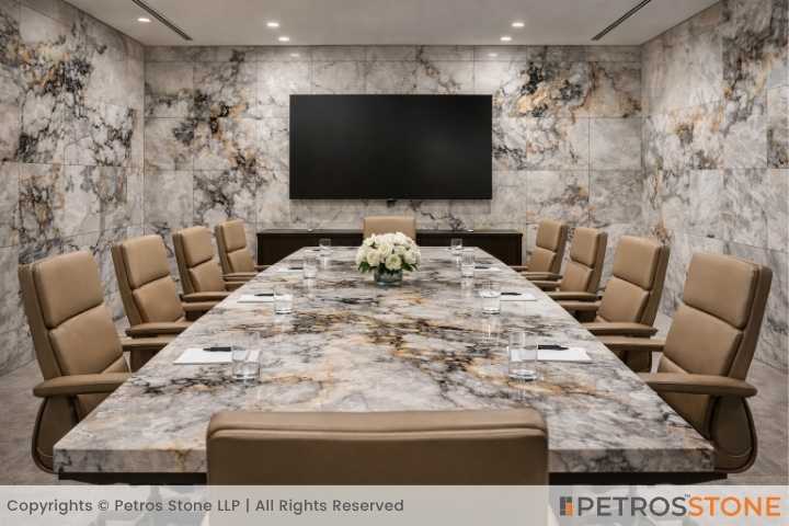 Crystal White Patagonia Quartzite Conference Room