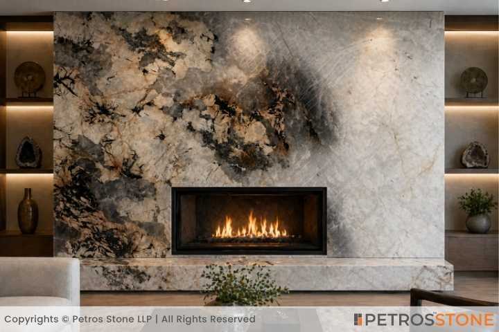 Crystal White Patagonia Quartzite Fireplace