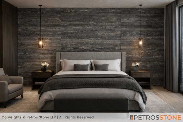 Dark Silver Travertine Bedroom