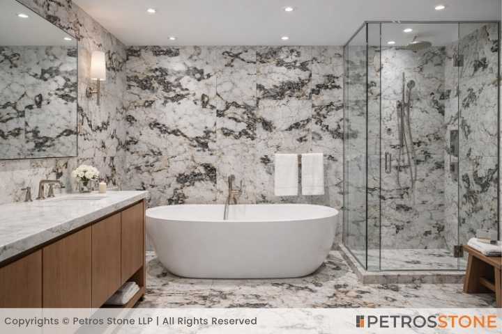 Delicatus White Quartzite Bathroom