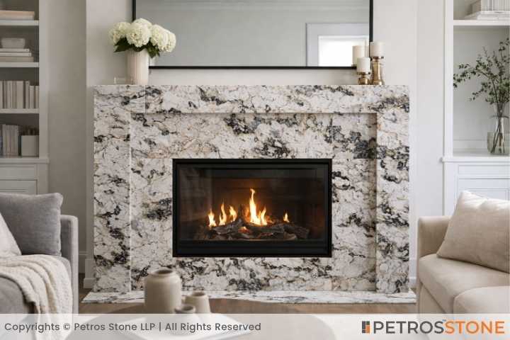 Delicatus White Quartzite Fireplace