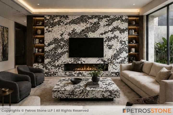 Delicatus White Quartzite Living Room