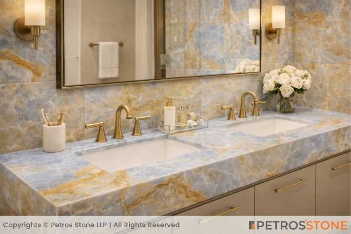 Golden Claude Onyx Marble Bathroom