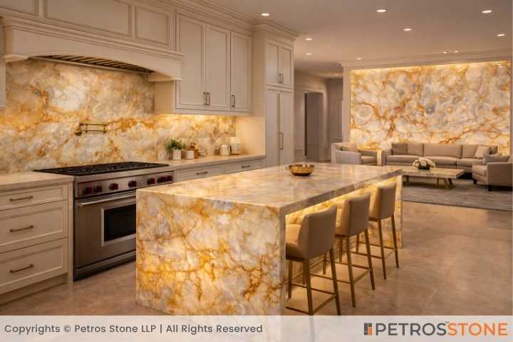 Golden Claude Onyx Marble Kitchen