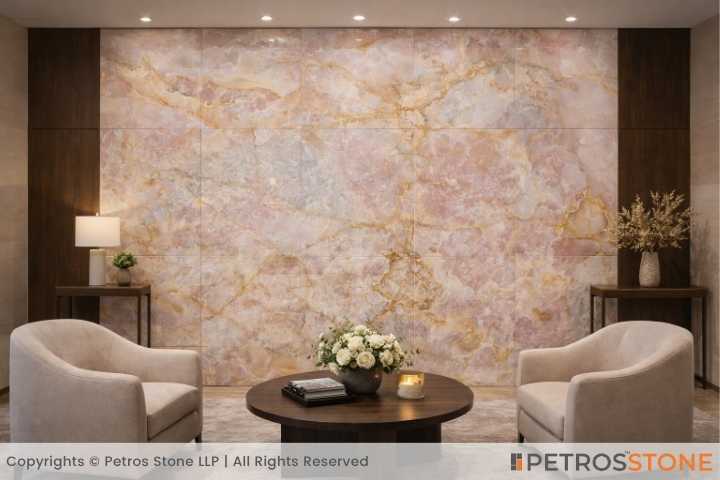 Golden Pink Onyx Marble Hall Room
