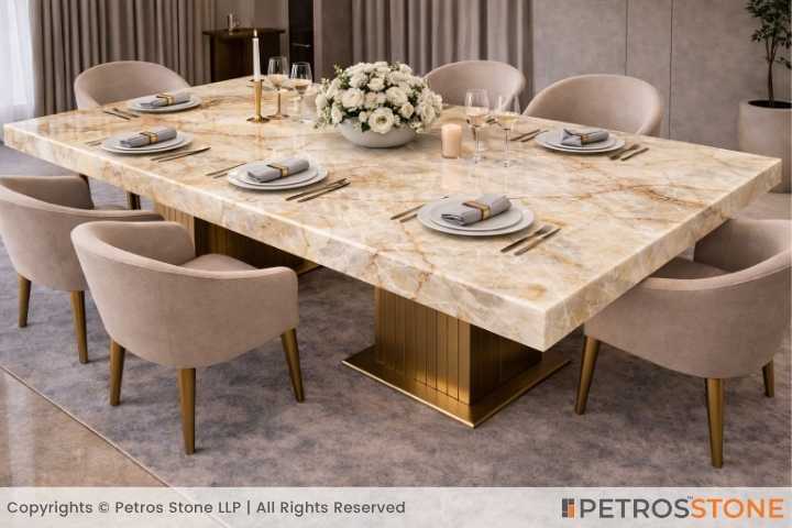 Golden Spider Onyx Marble Dining Table
