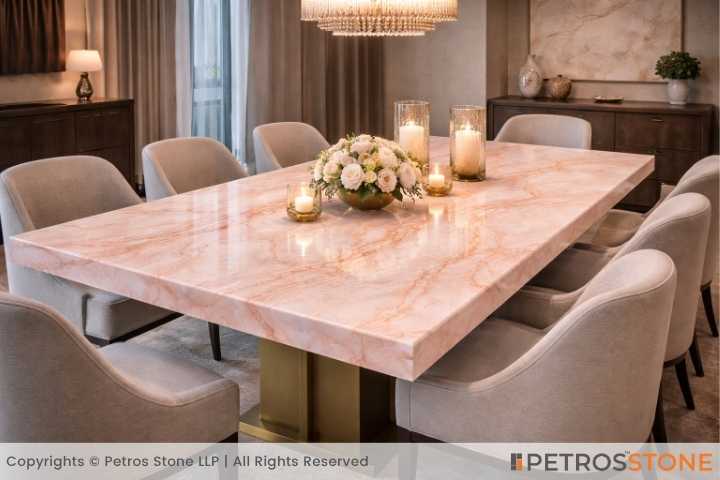 Pink White Onyx Marble Dining Table
