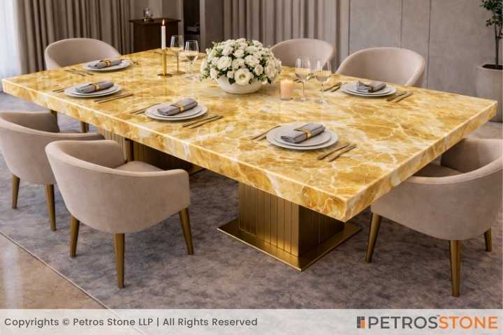 Yellow Crystal Onyx Marble Dining Table