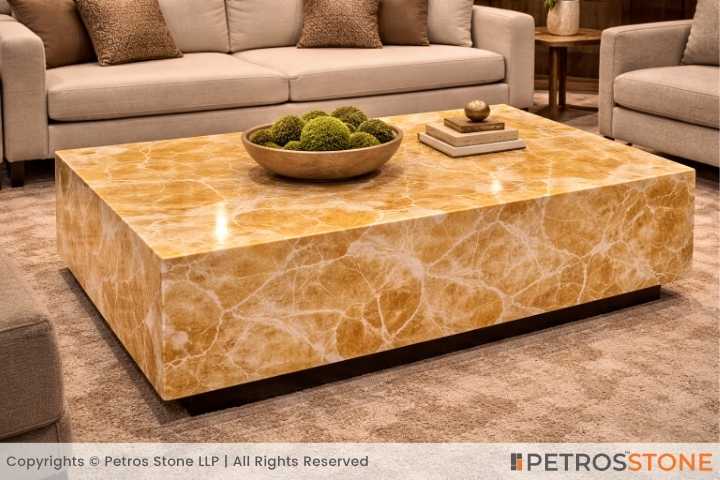 Yellow Crystal Onyx Marble Table