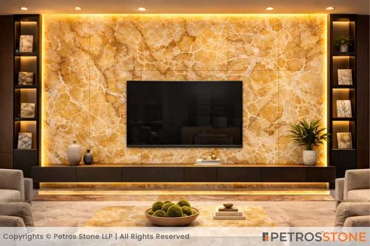 Yellow Crystal Onyx Marble Wall Cladding