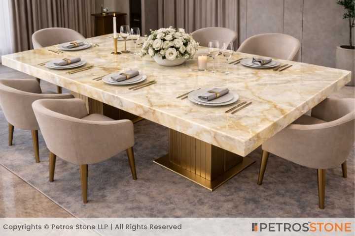 Yellow White Onyx Marble Table