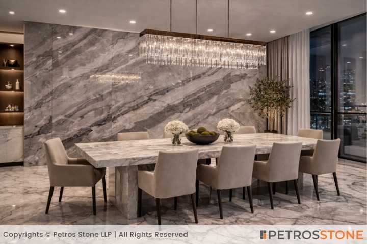 Silver Breccia Marble Dining Area