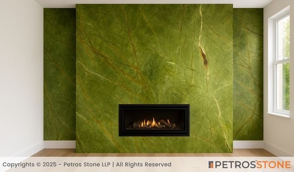 Rain Forest Green (Light) Marble Wall Cladding and Fire Place