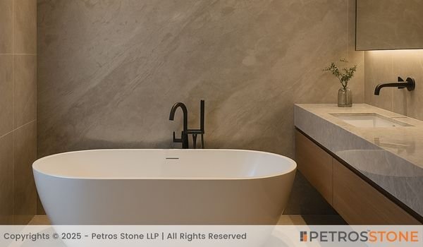Exposed Concrete Marble Bathroom