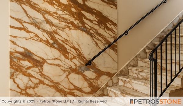Calacatta Rosso Marble Wall Cladding and Stairs