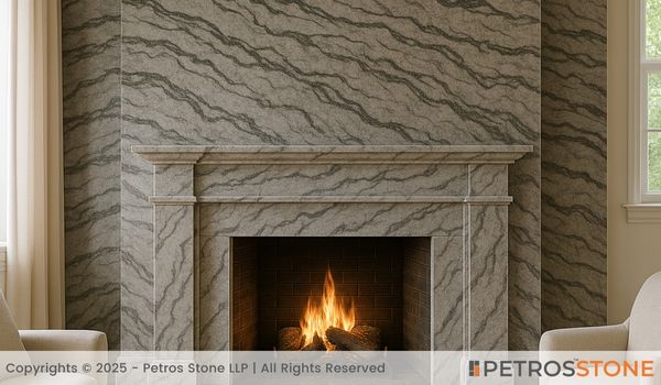 Grey Carrara Marble Wall Cladding and Fire Surround